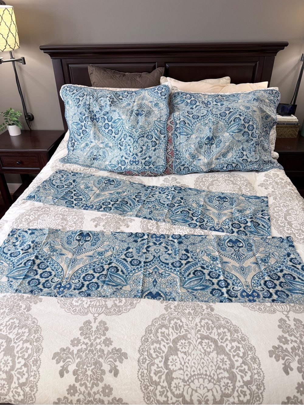 Waverly Aqua Blue Paisley Pillow Shams & Valance Curtains